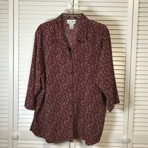 ERENA Vintage Red Geometric Collared ¾ Sleeve Blouse 20W